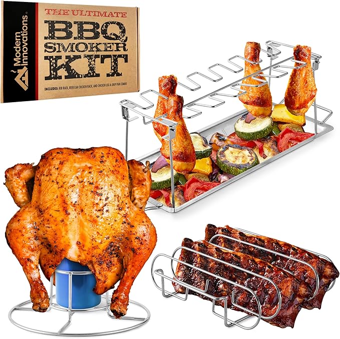 Modern Innovations Grill Racks, Chicken Leg Rack Drumstick Holder, Beer Can Chicken Holder Butt Stand, BBQ Smoke Rib Rack, Smoker Accessories Gifts For Men, Smoking and Grilling Gift Set