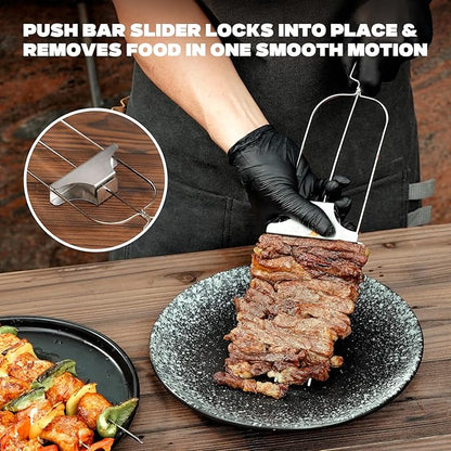 onlyfire 2 PCS Kabob Skewers Stainless Steel Skewer for Grilling, 3-Prong Kabob Skewers Perfect with Push Bar Reusable Metal Skewer for Meat, Chicken, Sausages,Veggies, Shrimp