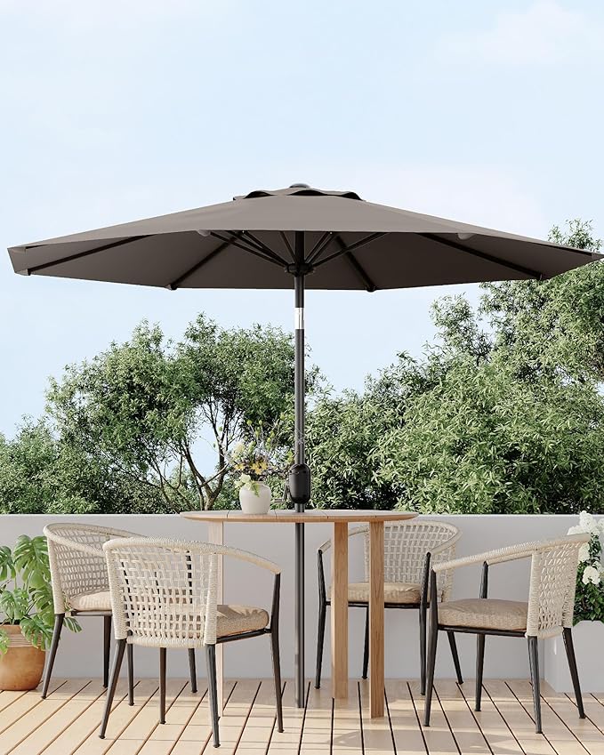 GarveeLife 9 ft Patio Umbrella, Outdoor Table Market Umbrella with Push Button Tilt and Crank, 8 Sturdy Ribs UV Protection Waterproof for Garden, Deck, Backyard, Pool (Taupe)