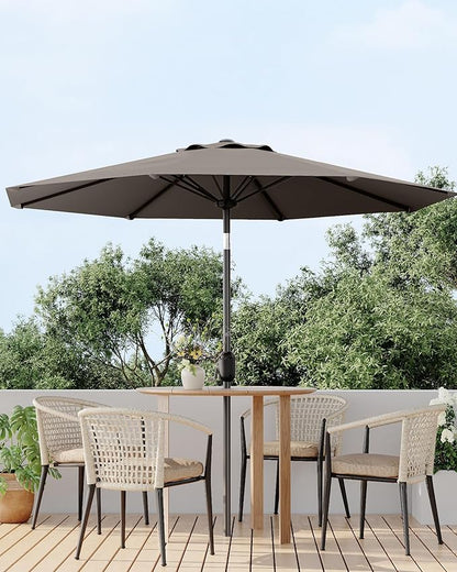 GarveeLife 9 ft Patio Umbrella, Outdoor Table Market Umbrella with Push Button Tilt and Crank, 8 Sturdy Ribs UV Protection Waterproof for Garden, Deck, Backyard, Pool (Taupe)