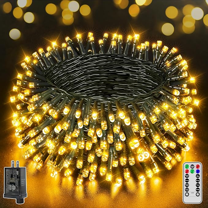 BrightChristmas 500 LED 164 FT Christmas Lights, Waterproof Outdoor String Lights with Remote and Timer, Christmas Tree Lights with 8 Modes Dimmable, Fairy Lights for Holiday Decor (Warm White)