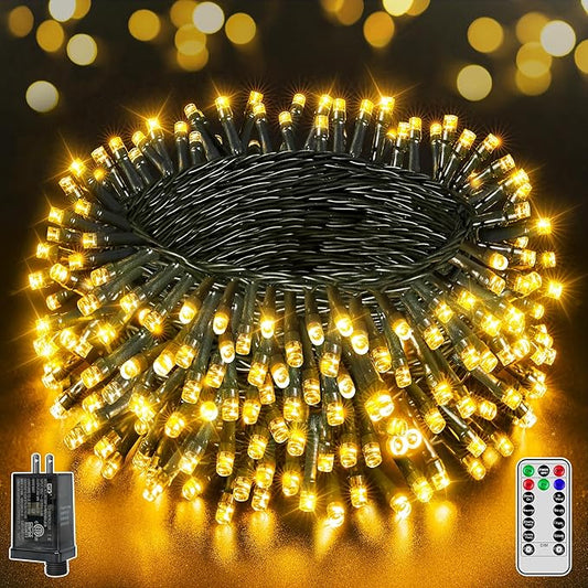 BrightChristmas 500 LED 164 FT Christmas Lights, Waterproof Outdoor String Lights with Remote and Timer, Christmas Tree Lights with 8 Modes Dimmable, Fairy Lights for Holiday Decor (Warm White)