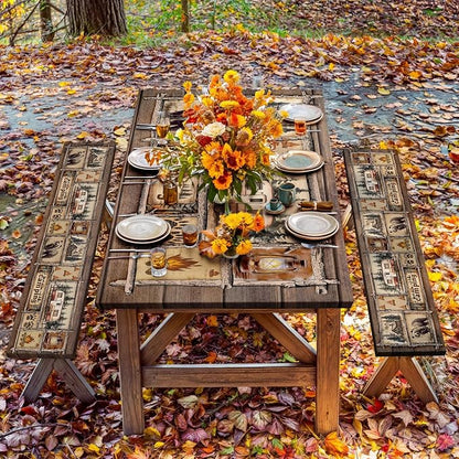 Picnic Table Cover with Bench Covers Elastic Edges, Cabin Bear Camper Rustic Fitted Table Cover, Outdoor Patio Camping Essentials 3PCS, Waterproof Camping Tablecloth with Drawstring Bag 60 in