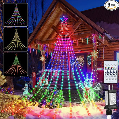 Christmas Decoration RGB String Lights, Outdoor Color Changing Christmas Lights 320 LED 16.4 Ft Star Tree Topper Fairy String Light with 8 Light Modes for Xmas New Year Holiday Garden Yard