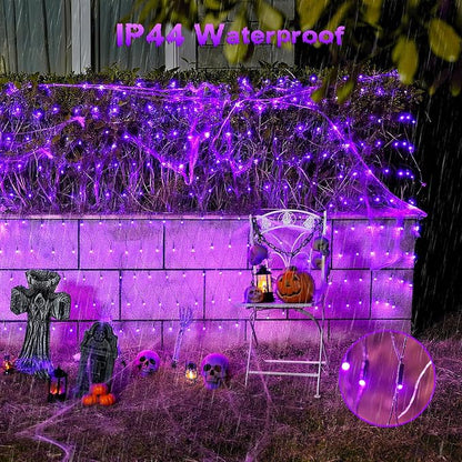 JMEXSUSS 360 LED Halloween Net Lights, Purple, 12ft x 5ft | Outdoor Waterproof, Connectable, Plug in, Mesh Lights with Remote for Bushes Shrubs Christmas Halloween Decorations