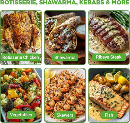 NutriChef Horizontal Rotating Shawarma Oven | Rotisserie, Shawarma & Kebab Machine | Includes Large 22.4 Quart Capacity, 3-Hour Timer & 6 Kebab Skewers | Ideal for Chicken,Turkey & Lamb | Black