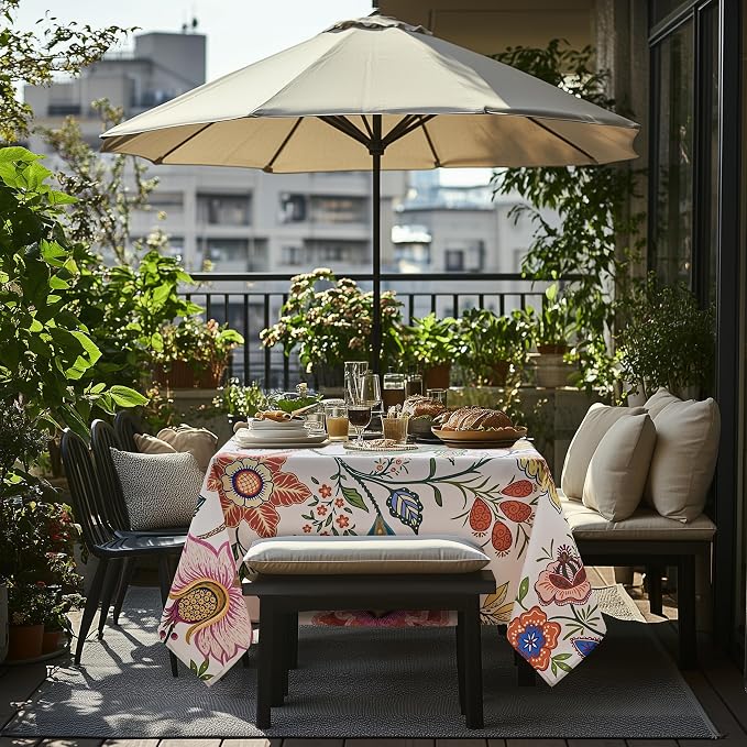 Outdoor Tablecloth with Umbrella Hole and Zipper 60x84 Inch Rectangle Paisley Table Cloth, Spillproof Wrinkler-Free Patio Table Cover for Spring Summer Backyard Party BBQ Decor