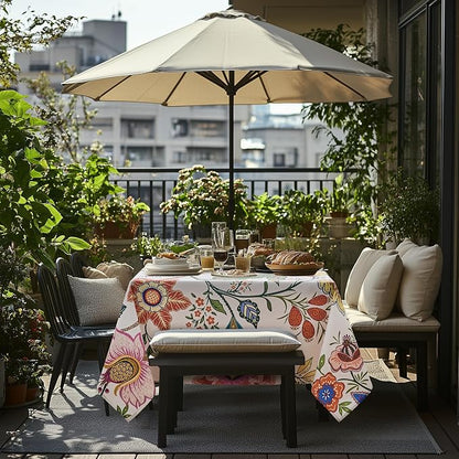 Outdoor Tablecloth with Umbrella Hole and Zipper 60x84 Inch Rectangle Paisley Table Cloth, Spillproof Wrinkler-Free Patio Table Cover for Spring Summer Backyard Party BBQ Decor