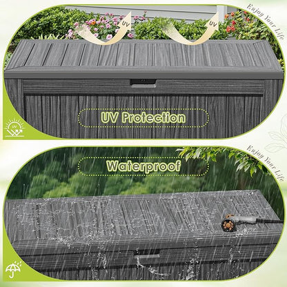 Devoko 125 Gallon Outdoor Storage Box, Waterproof Resin Deck Box for Patio Furniture, Lockable Container for Garden Cushions & Pool Supplies (Gray, 125 Gallon)