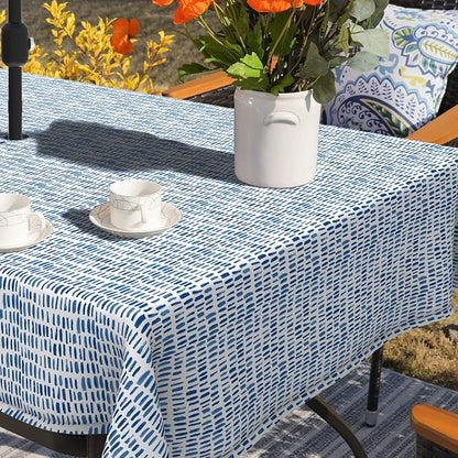 LVTXIII Outdoor Tablecloth with Umbrella Hole and Zipper, 60 x 84 Inch Water-Repellent Patio Table Cloth, Rectangle Table Covers for Backyard Garden, Pebble Blue