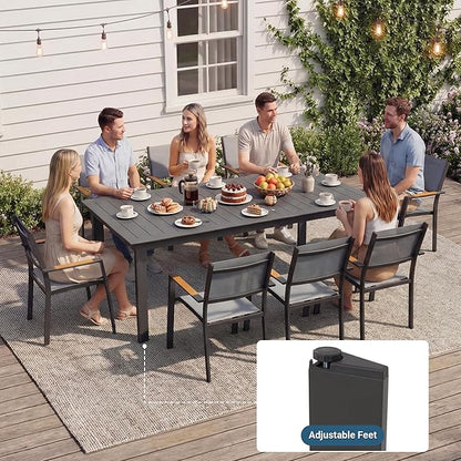 Wisteria Lane 9 Piece Aluminum Outdoor Dining Sets with 3-Adjustable Length Dining Table, 121" L×39.4" W Expandable Patio Table and Chairs Set for 8, Stackable Chairs with Quick Drying Fabric, Grey