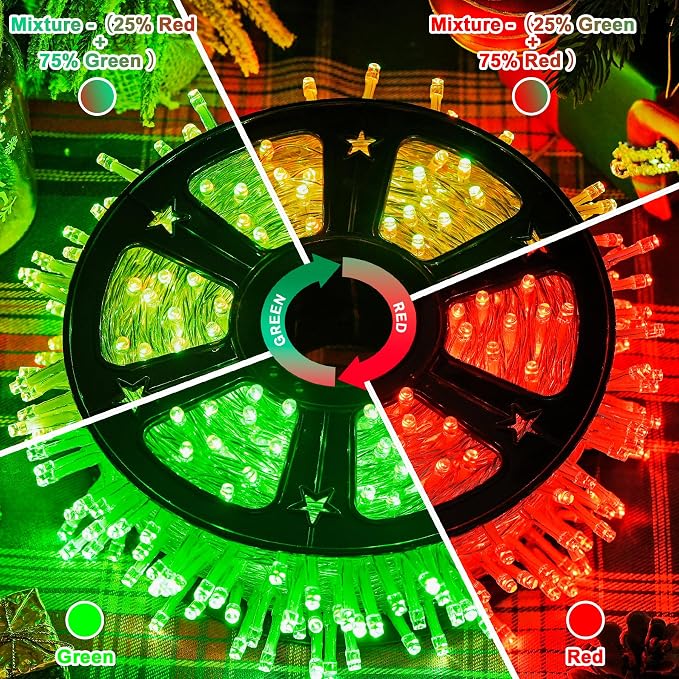 JMEXSUSS 168ft 600 LED Red to Green Halloween Lights Outdoor, Red Green Color Changing Christmas Lights, Christmas Twinkle String Lights Plug in for Tree Porch Yard Halloween Decorations