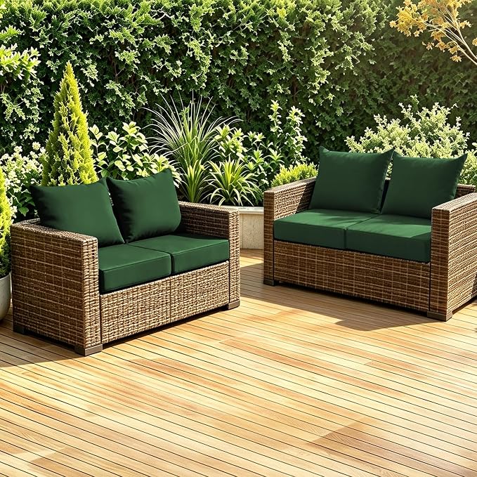 Patio Cushions for Outdoor Furniture, 24x24 Outdoor Couch Cushions, Waterproof & Fade-Resistant Patio Chair Cushions with Removable Cover, Replacement Outdoor Deep Seat Cushion, Forest Green(Set of 4)