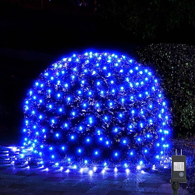 WBao Christmas Net Lights, 360LED 11.5ft x 6.9ft Christmas Lights with 8 Modes, Timer, End to End Connectable, Waterproof Design for Lawn, Bushes, Trees Outdoor Xmas Decorations, Blue
