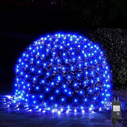 WBao Christmas Net Lights, 360LED 11.5ft x 6.9ft Christmas Lights with 8 Modes, Timer, End to End Connectable, Waterproof Design for Lawn, Bushes, Trees Outdoor Xmas Decorations, Blue