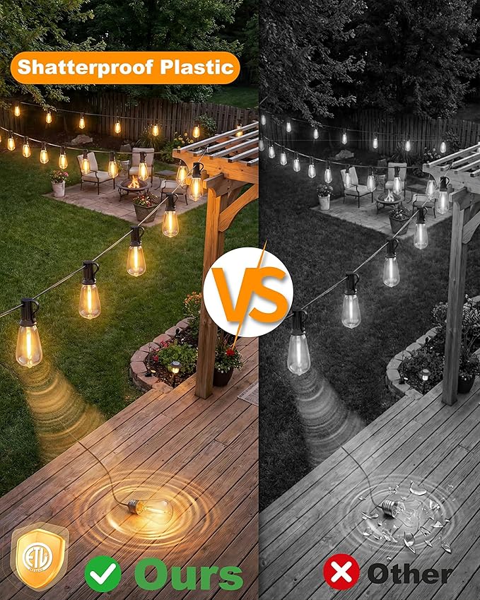 Solar String Lights Waterproof, 162FT(72+3) ST38 Outdoor Lights with Remote, Dimmable, Timer, 3 Light Modes, USB & Solar Patio Lights for Backyard, Yard, Garden, Gazebo, Fence (2700K)