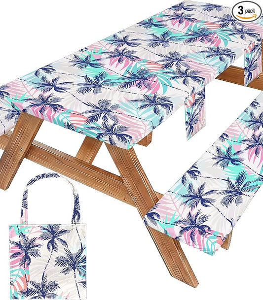 Picnic Table Cover with Bench Covers Waterproof Fitted Table Cloth Tablecover Camp Camper Camping Essentials Outdoor Beach Summer River Water Motorhome Trailer Road Trip Tent Rv Car Travel Activities