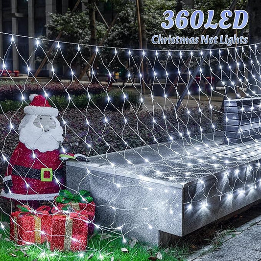 HEYFUNi Net Mesh Waterproof String Lights,360LED 13ft x 5ft Christmas Net Lights, 8 Modes,Connectable for Indoor Outdoor, Curtain,Garden,Christmas Tree, Bush, Party, Holiday, Wall Decor (White)