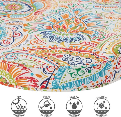 Set of 2 Outdoor 18 inch Round Patio Dining Chair Pads – Comfortable Fiber-Filled Seat Cushions with Ties, Reversible Polyester Fabric - Jamboree Paisley