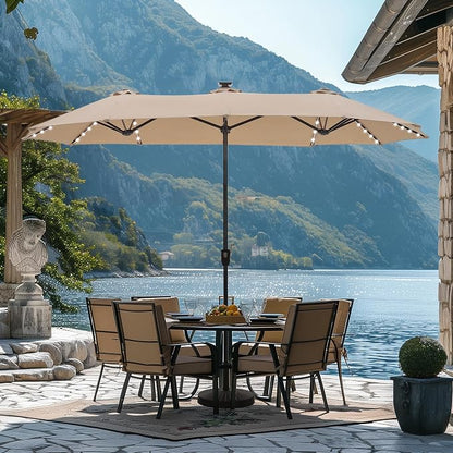 HERA'S PALACE 13 ft Patio Umbrella with 120 LED Solar Lights Double Sided Outdoor Umbrella for Patio 8 Colors Changing Table Umbrella Outdoor Patio for Garden Pool