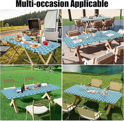 Smiry 2 Pack Rectangle Table Cloth 4 Foot, Waterproof Elastic Fitted Tablecloths, Windproof Washable Polyester Table Cover for Picnic, Camping, Outdoor (Light Blue, 30"x48")