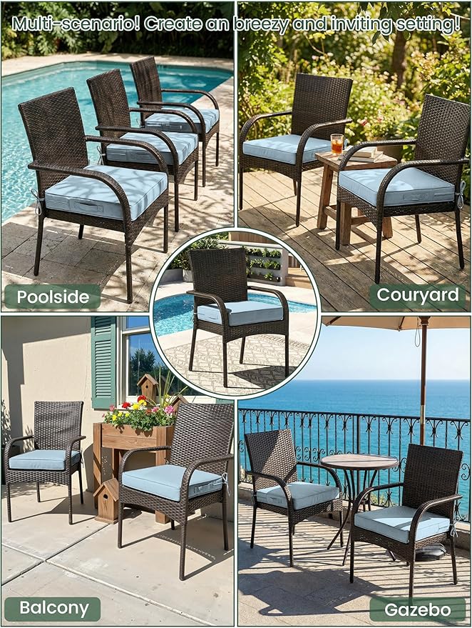Outdoor Chair Cushion 22 x 22 x 4 Inches Patio Furniture Outdoor Waterproof Seat Cushion, Patio Chair Cushion with Handles and Ties, Square Dining Chair Cushion Set of 2, Sky Blue