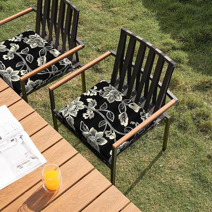 DYTXIII Set of 2 Outdoor Chair Cushions, Water Resistant 18.5"x16"x2" Square Seat Cushion for Patio Dining Chairs, High-Density Replacement Pads for Indoor Outdoor Furniture - Vines Black