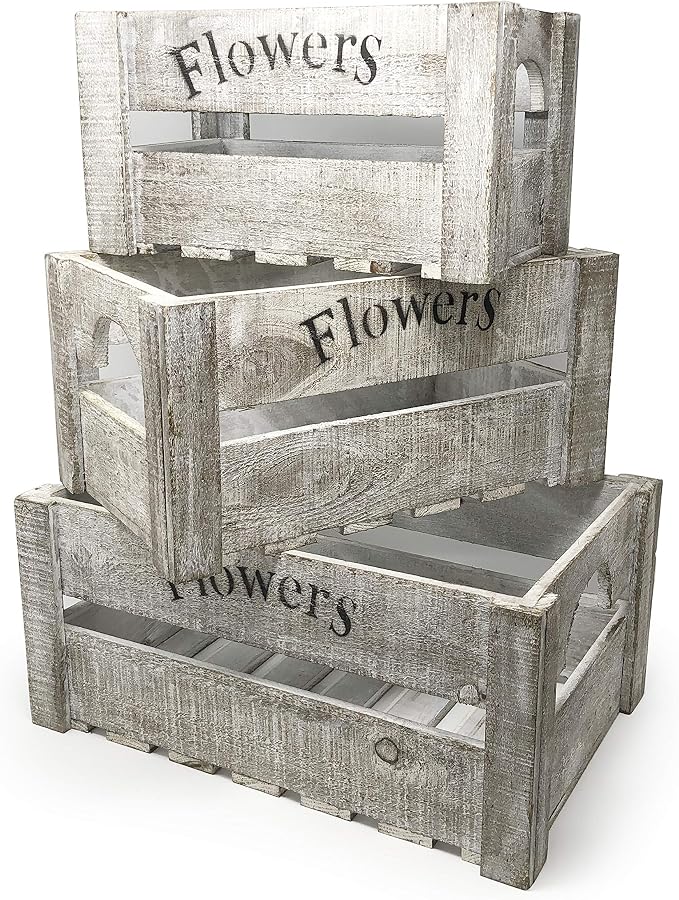 allgala 3-PC Set Wooden Boxes Planter Trough for Flower pots - Indoor Outdoor Decoration - Storage Display Boxes