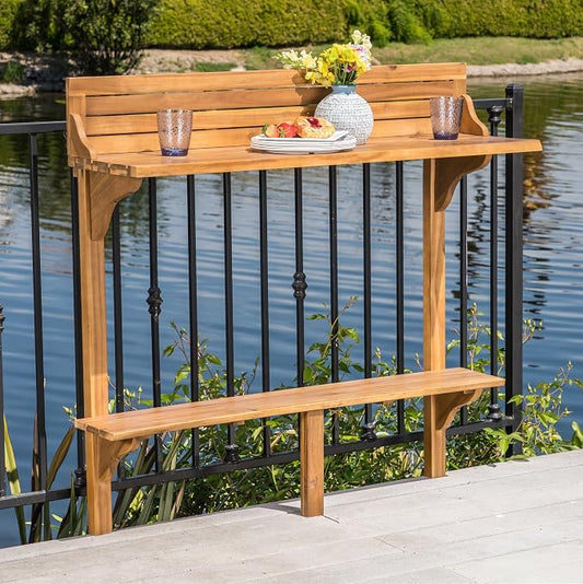 Christopher Knight Home Caribbean Outdoor Acacia Wood Balcony Bar Table, Natural Stained