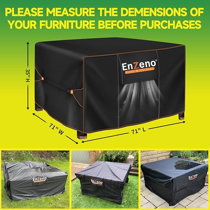 Enzeno Patio Furniture Set Cover, Outdoor Sectional Sofa Couch Set Covers Waterproof, Garden Dining Table Chair Set Cover Outside Rectangular Heavy Duty Weatherproof 71" L x 71" W x 35" H Black