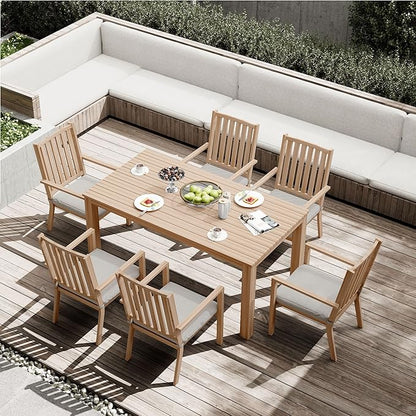 FansaFurn All-Weather Aluminum Outdoor Dining Table, Modern Rectangle Patio Dining Table for Balcony Garden, Brown