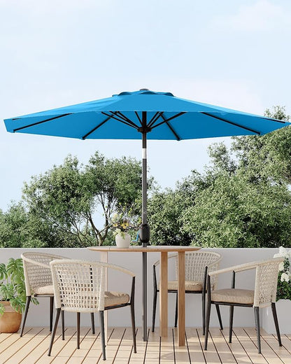Garvee 9 ft Patio Umbrella - 8 Sturdy Ribs Outdoor Table Umbrella with Crank Lift & Push Button Tilt - Market Umbrella for Pool, Deck, Yard, Garden - Azure