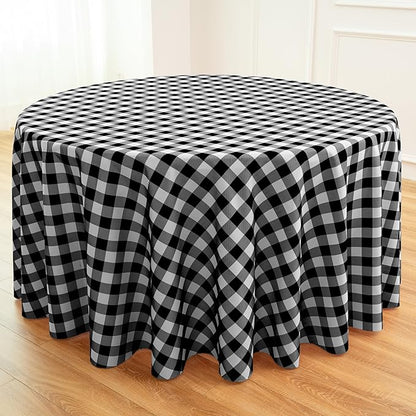 Waterproof Plaid Tablecloth Fabric - Round 108 Inch Classic Gingham Checker Table Cloth for Indoor/Outdoor Use - Buffalo Table Cover for Picnics, BBQs, and Parties