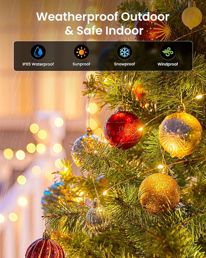 Minetom 2 Pack Solar Fairy Lights, Total 66 FT 200 LED Solar String Lights Outdoor Waterproof with 8 Modes, Christmas Lights for Outside Patio Fence Party Garden Yard Holiday Tree Decor (Warm White)