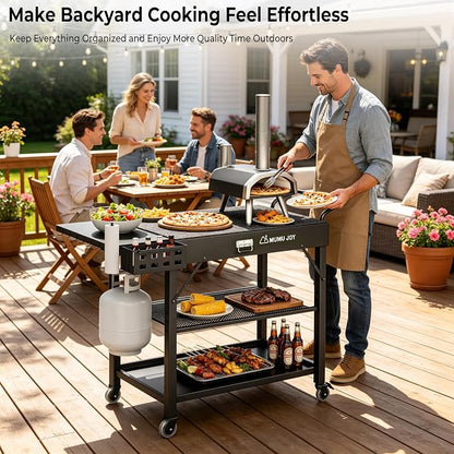 Grill Cart, 500lbs Heavy Duty Grill Table, 19 Inch Wider BBQ Prep Station with 3-Tier Storage, Lockable Wheels, Foldable Portable Outdoor Blackstone Stand Fits 22" Griddle, Tool-Free Setup