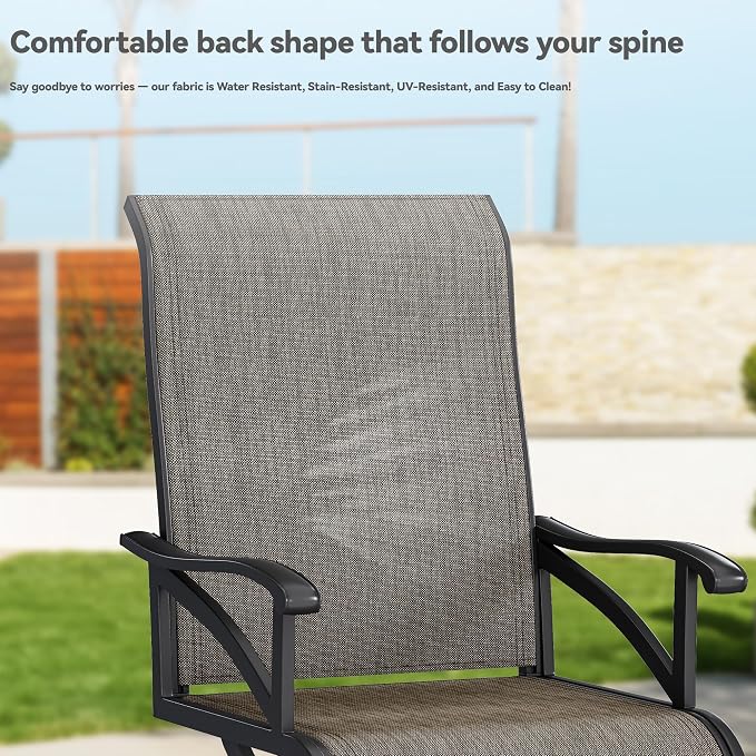 DWVO 12 Set Outdoor Swivel Chairs, Premium Patio Swivel Chairs High Back & Heavy Duty Frame, All Weather Outdoor Swivel Chairs Set of 12 for Porch Lawn Patio, Brown