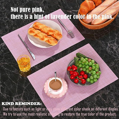 Zupro Placemats Set of 4 Washable Heat-Resistant Non Slip Braided Table Mats Woven PVC Vinyl Kitchen Dining Patio Table Place Mats for Dinner Parties BBQs Indoor and Ourdoor Use.18"x12"(Pink)