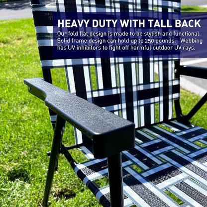 EasyGo Product Portable – Retro Style High Back Design – Outdoor Webbed Chair for Backyard, Camping, Sporting Events – Easy Folding, 4 Pack, Black/Grey