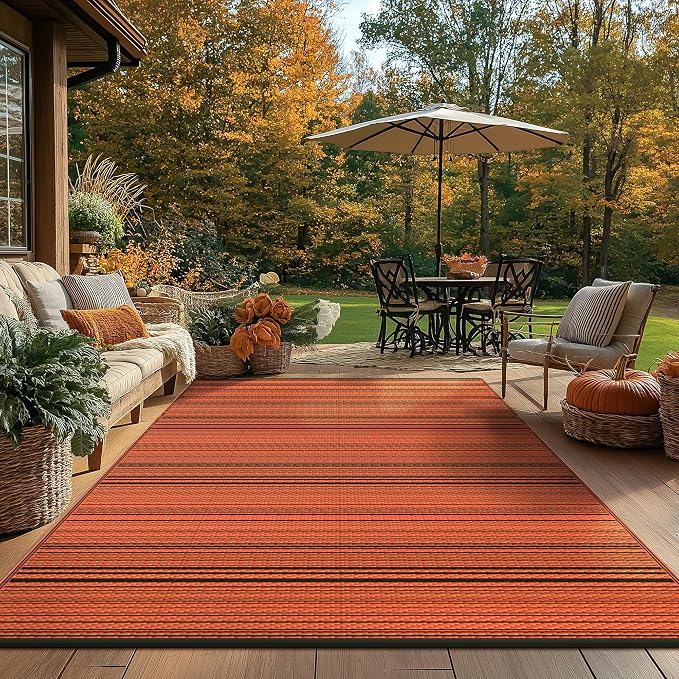 GENIMO Outdoor Rug, Waterproof Plastic Rugs for Patio, 6'x9' Carbon Orange | Outside Larger Modern Carpet Mat for Porch Decor, Deck, Balcony, Camping, RV, Backyard, Picnic, Beach, Reversible, Foldable