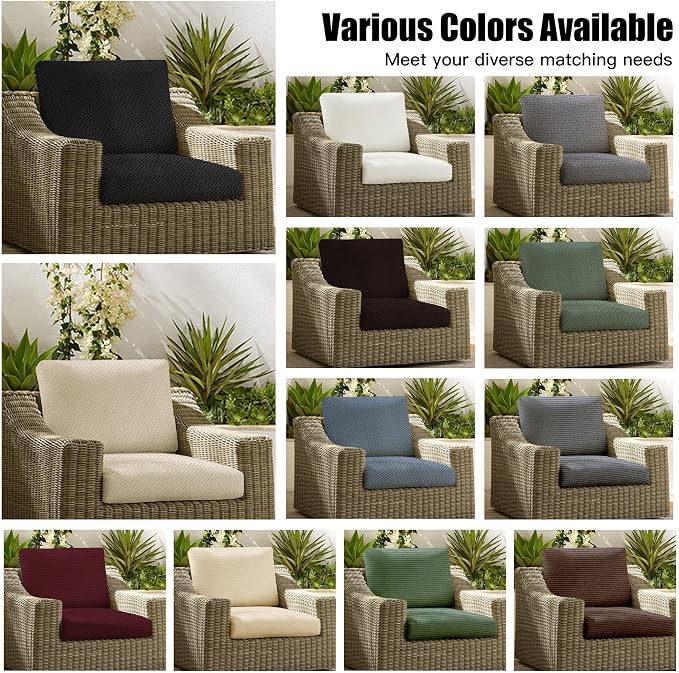 8Pcs Patio Cushion Covers, Outdoor Stretch Cushion Covers, Washable | Stretch Fit, Replacement, Washable and Reusable Furniture Protectors, Fits most patio furniture cushion covers, Cover Only