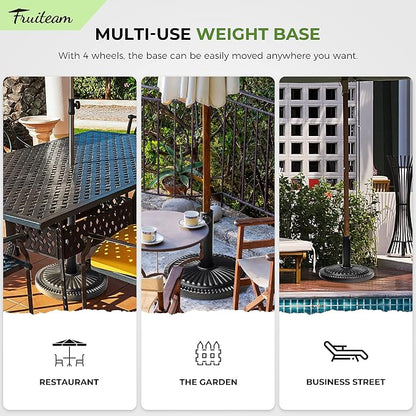 FRUITEAM 15" 23 lbs Round Patio Umbrella Base Pre-Filled Umbrella Stand Sun-Flower-Pattern Heavy Duty Market Umbrella Base Stand for Patio, Outdoor, Swimming Pool, Black