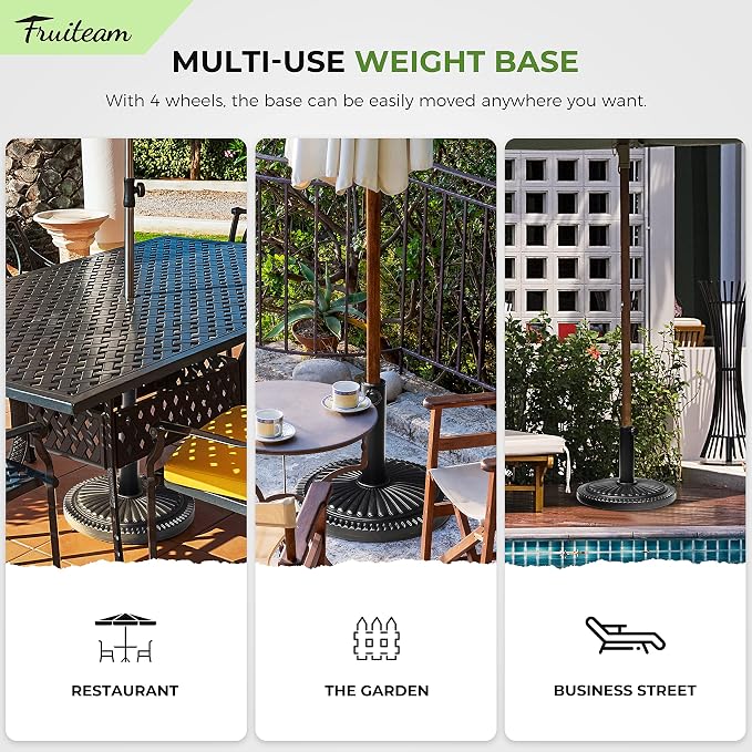 FRUITEAM 17.8" 33 lbs Round Patio Umbrella Base Pre-Filled Umbrella Stand Sun-Flower-Pattern Heavy Duty Market Umbrella Base Stand for Patio, Outdoor, Swimming Pool, Black