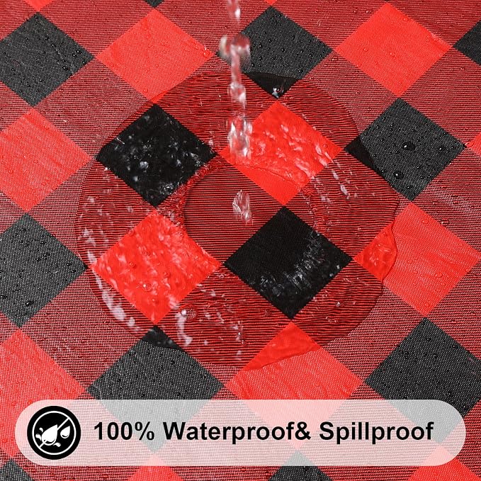Smiry Rectangle Picnic Table Cloth, Elastic Waterproof Fitted Vinyl Tablecloths, Flannel Backed Buffalo Plaid Table Covers for Dining, Camping, Outdoor (Black and Red, 30" x 72")