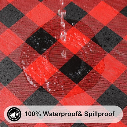 Smiry Rectangle Picnic Table Cloth, Elastic Waterproof Fitted Vinyl Tablecloths, Flannel Backed Buffalo Plaid Table Covers for Dining, Camping, Outdoor (Black and Red, 30" x 96")