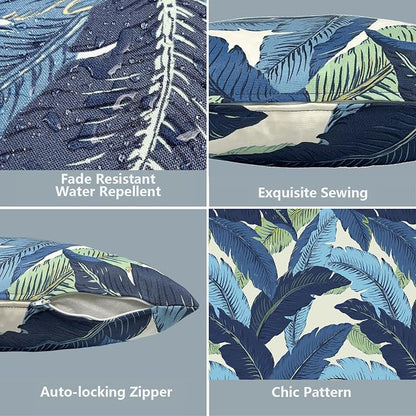 LVTXIII Outdoor Pillow Covers 20x20 Inch, 2 Pack Large Square Throw Pillow Cases, Fade-Resistant Cushion Covers for Patio Furniture Sofa, Garden Porch, Swaying Palms Blue