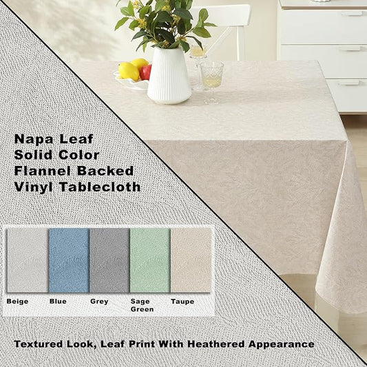 Newbridge Napa Leaf Taupe Vinyl Flannel Backed Tablecloth, 60 x 102 Inch Rectangle, Hotel Quality Waterproof Indoor Outdoor Table Cover for Kitchen, Patio, Dining, BBQ