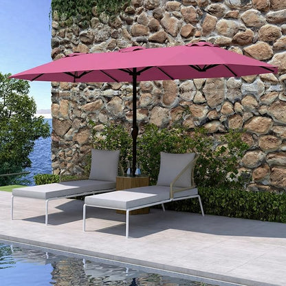 15FT Double Sided Patio Umbrella with Base Included Large Outdoor Market Umbrella with Crank Handle, UV Resistant Canopy, Sturdy Frame for Garden, Poolside, Deck, Rose Pink