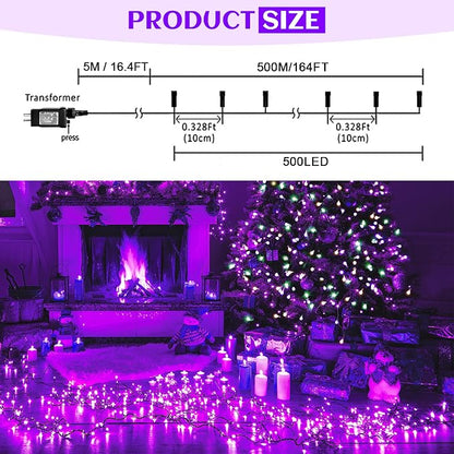 kemooie 500 LED Halloween Lights Outdoor, 164 FT Fairy Lights with 8 Modes | Purple, Timer&Memory Function, Plug in Powered, IP44 Waterproof, Indoor Outdoor Use, Home/Party/Garden/Halloween Decor