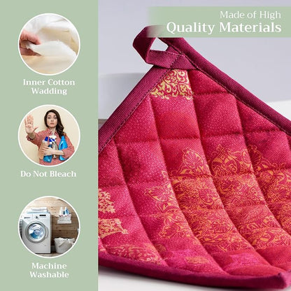 Maison d' Hermine Pot Holders 100% Cotton Potholders (8" x 8", Pack of 2) | Heat Resistant Hot Pads with Loop BBQ Cooking Baking Hotel Kitchen Handling Hot Pans Thanksgiving Christmas - Versailles