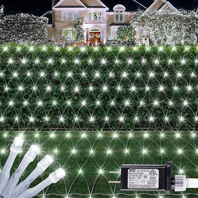 HEYFUNi 192 LED Net Lights Outdoor Mesh Lights,8 Modes Net Light for Bushes Plug in, Waterproof Christmas Net String Light for Bushes Ceiling Wedding Indoor Outdoor(9.8ft x 6.6ft,White)
